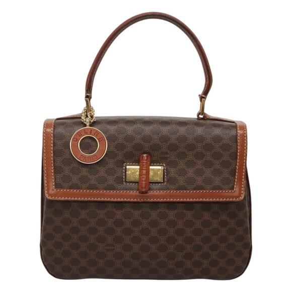 CELINE Macadam Canvas Hand Bag Pvc Leather Brown - Picture 2 of 13